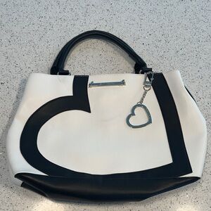 Betsey Johnson Black and White Heart-Accent Bag